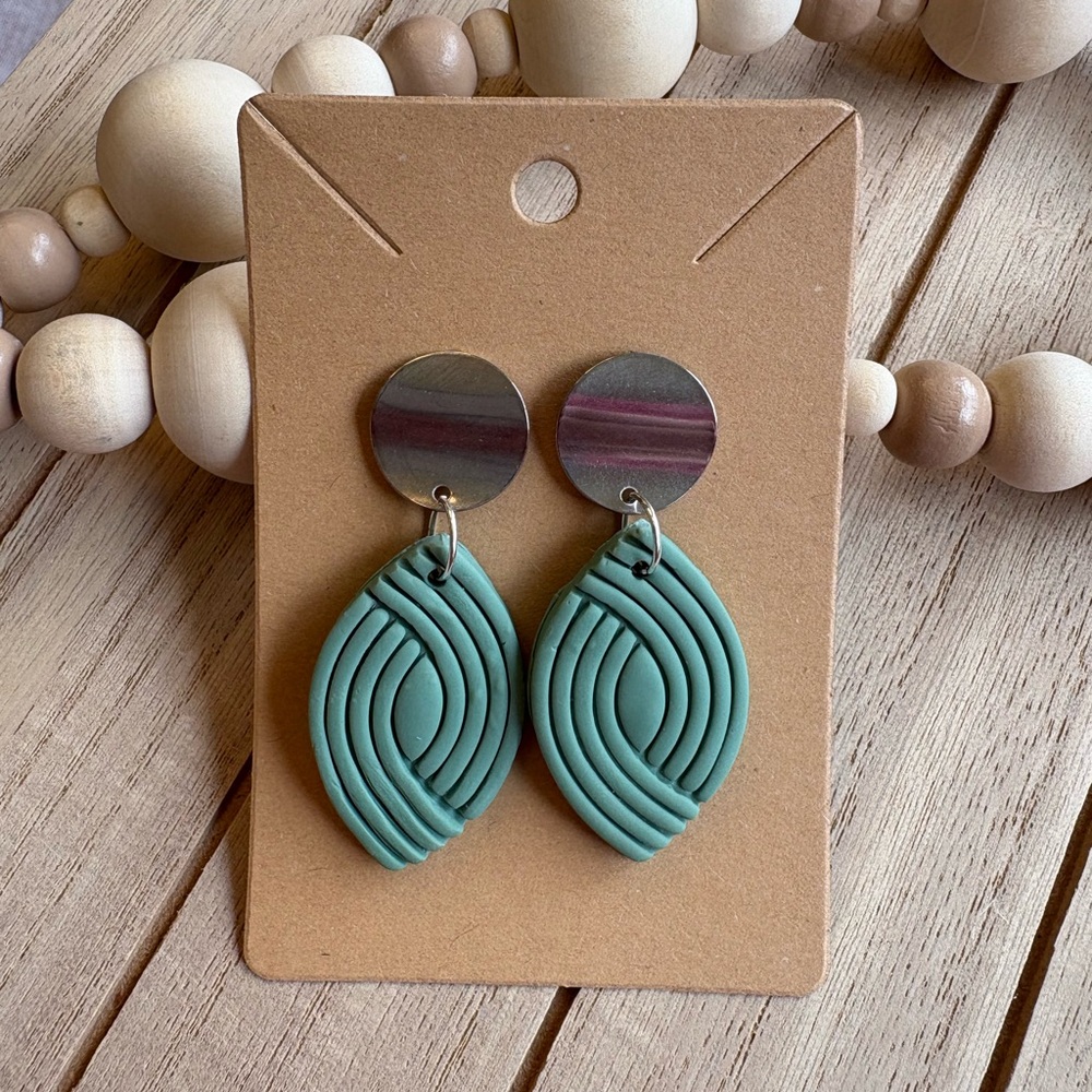 Handmade Teal Geometric Drop Earrings with Silver Studs Boho Minimalist Jewelry